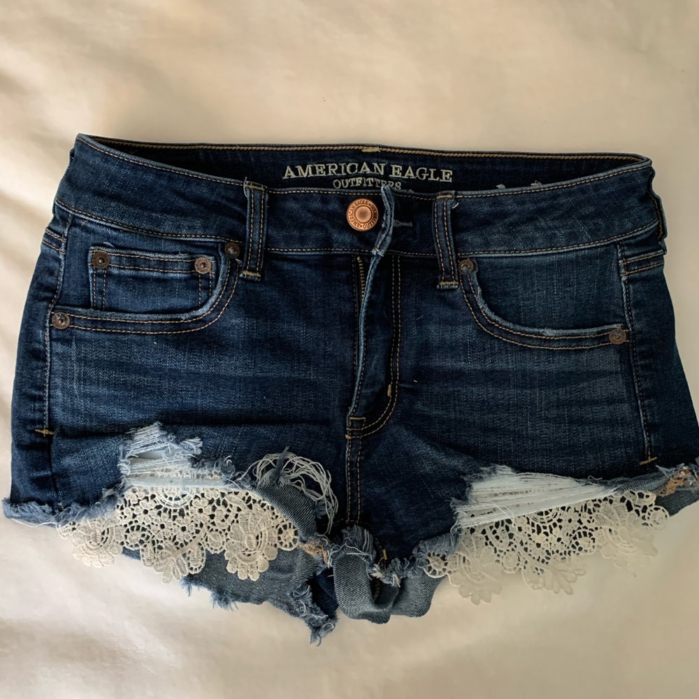 dark wash american eagle shorts